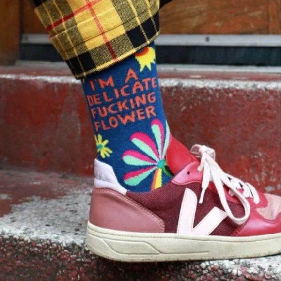 NEW I’m A Delicate F*cking Flower Crew Socks BLUE Q ONE SIZE - Picture 1 of 16